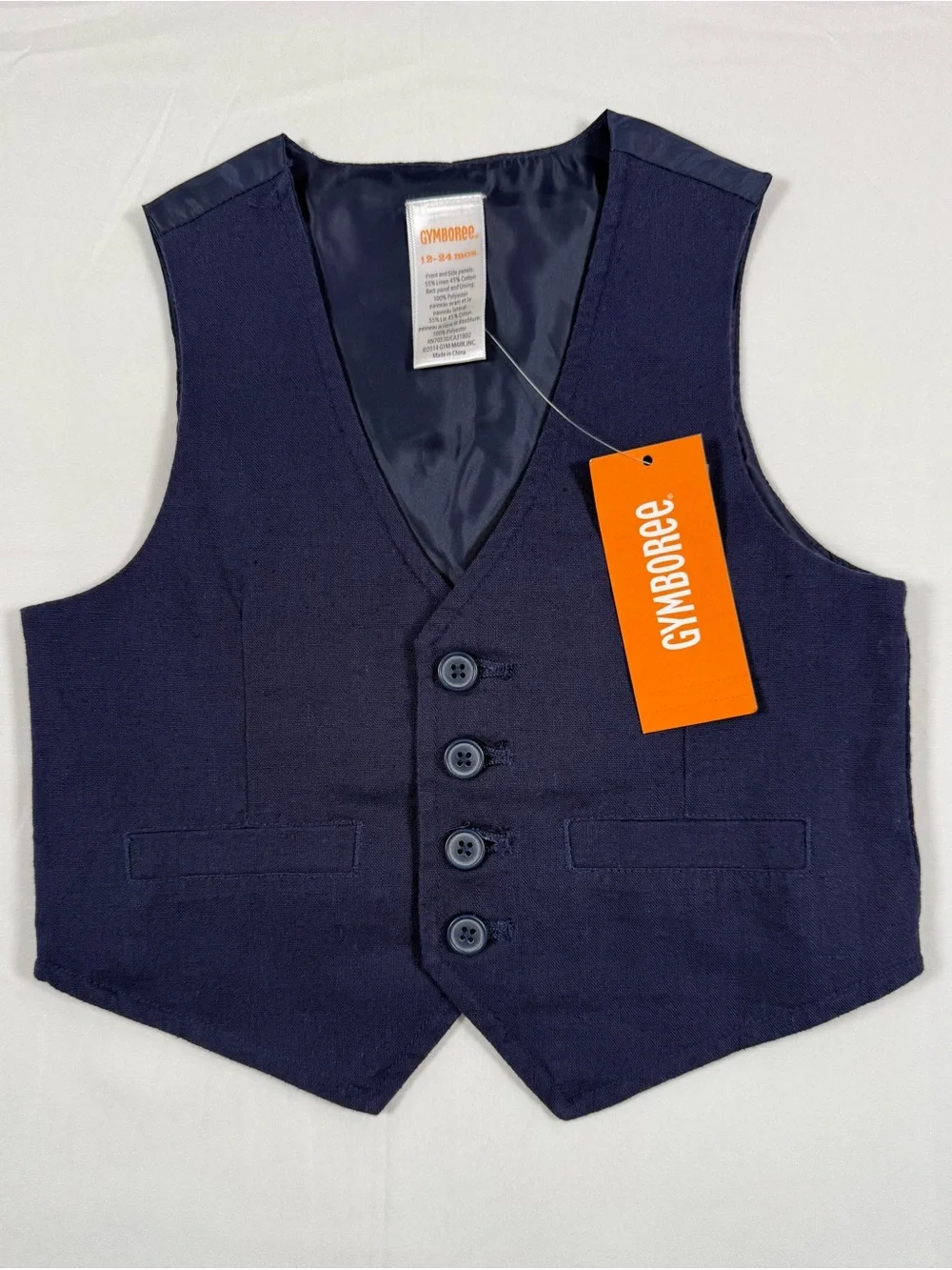 NWT GYMBOREE Boys Linen Blend Dress Vest 12-24M Navy Formal Suit NEW Preppy Blue